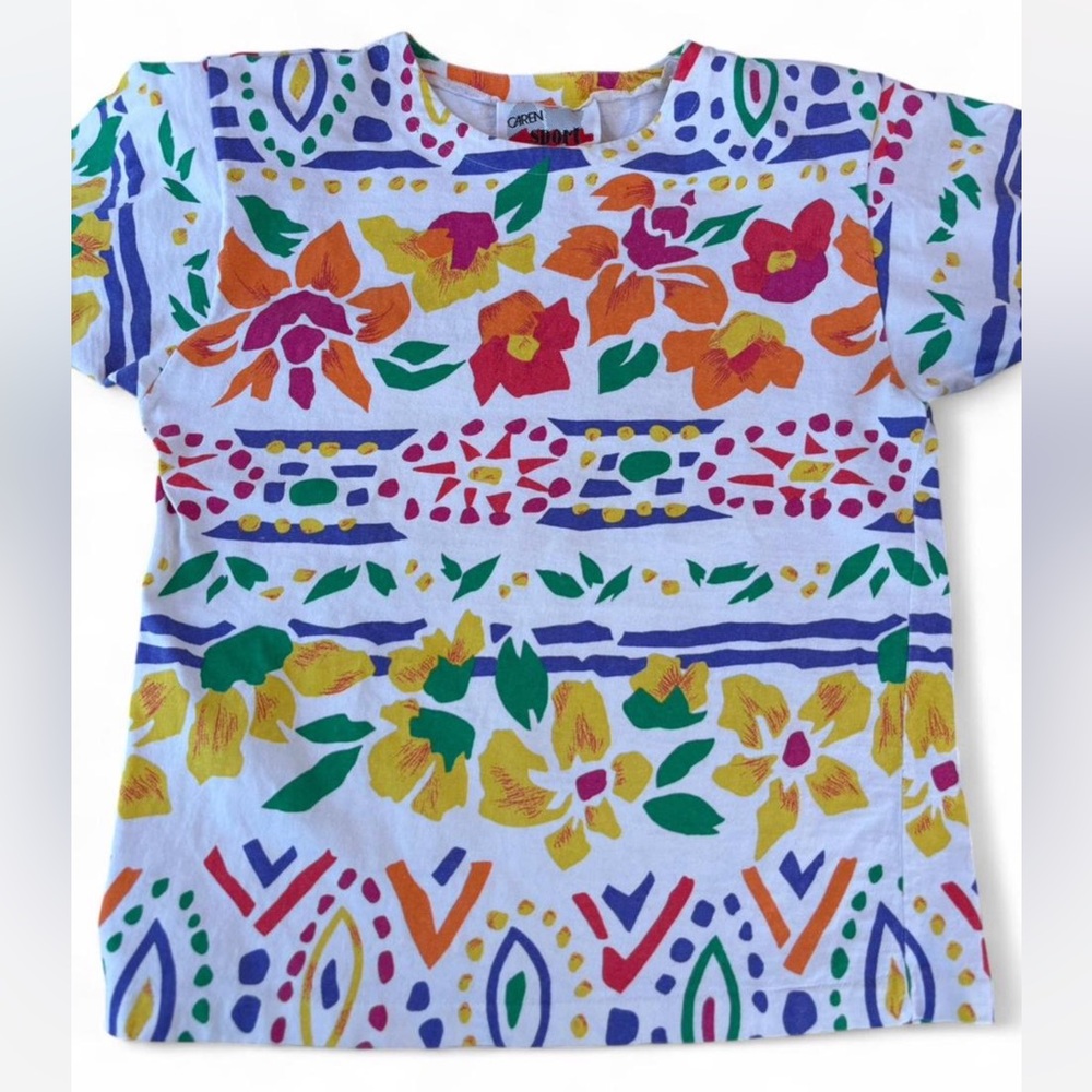 Vintage Colorful Floral Short Sleeve Tee